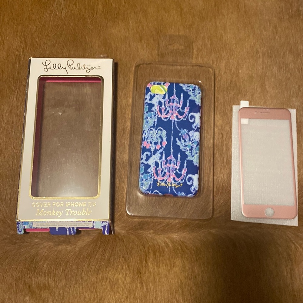 Lilly Pulitzer iPhone 7/8 cover with pink glass protector